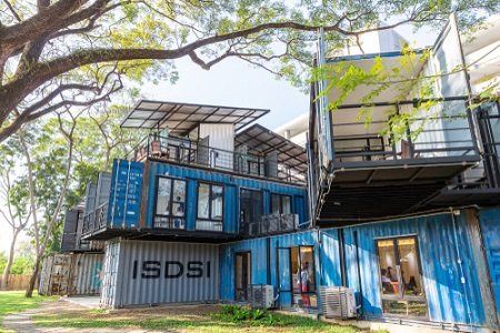 Old container Being used as a small office Stacked together to increase work space