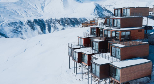 shipping container ski and yoga resort