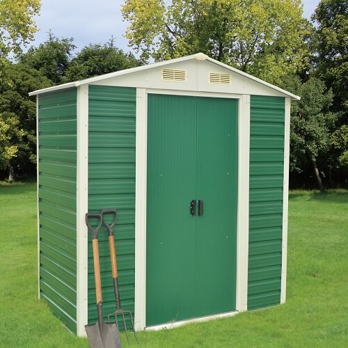 A garden shed in green