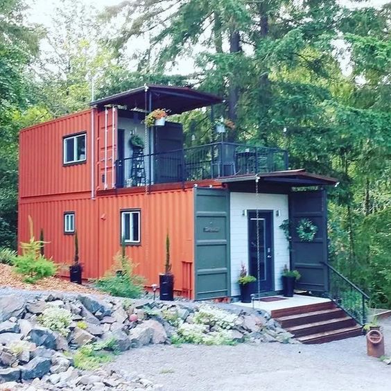 Container house with three joined shipping containers
