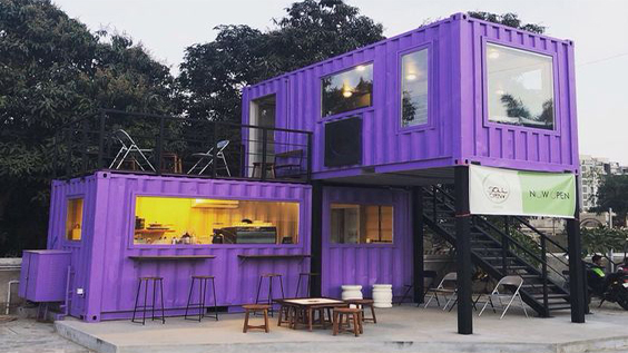 Two-storey shipping container cafe