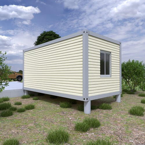 A side view of prefab home on wheels outdoor